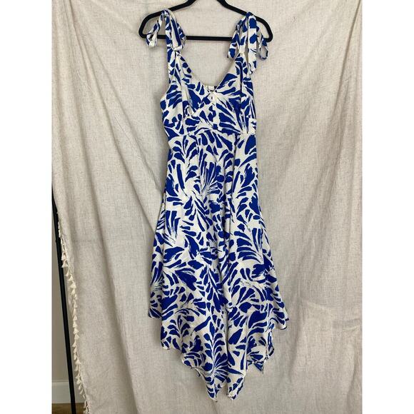 ALEXIS for Target Blue Botanical Tie Strap Asymmetrical Hem Dress Size Medium - Picture 2 of 15